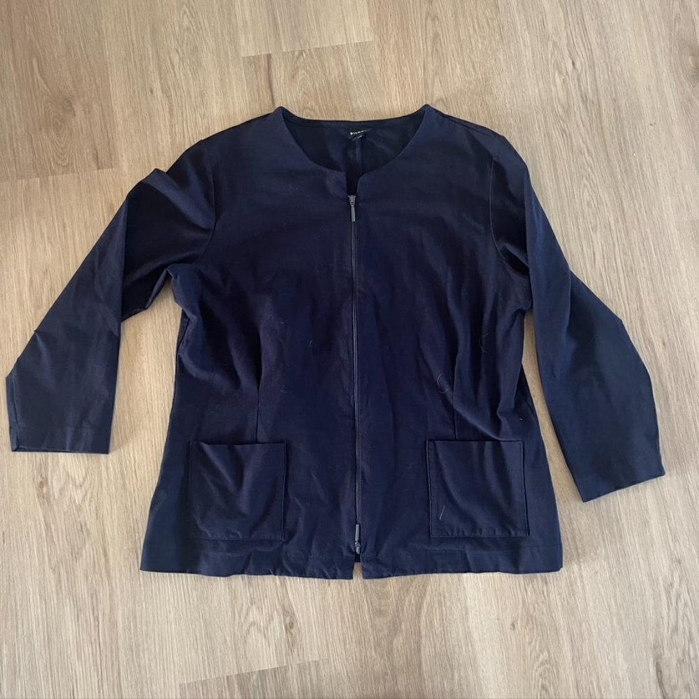 ** Eileen Fisher navy blue lightweight zip up jacket blazer viscose Medium